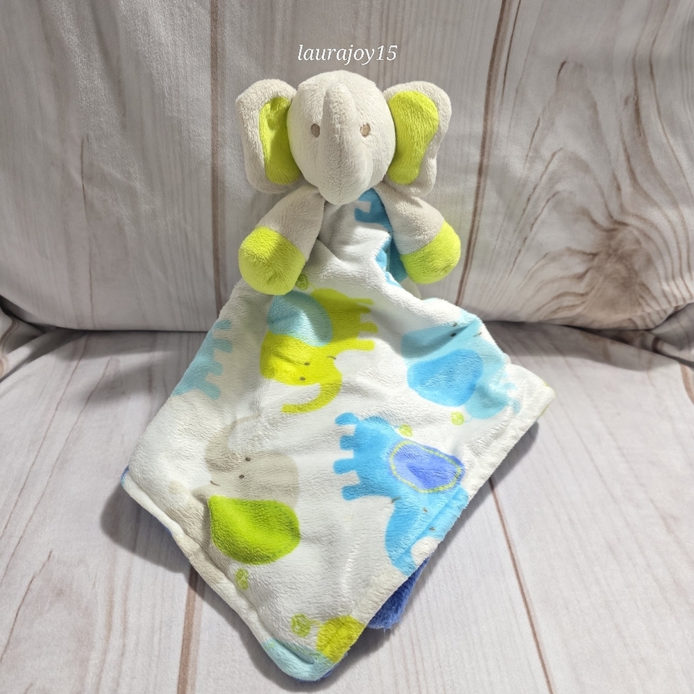 Blankets And Beyond Elephant Plush Lovey Mini Security Blanket Green Blue 2012